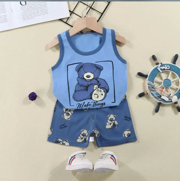 2PCS Children Sets Kids Clothes Vest Suit  Summer Children Clothing baby Cotton T-Shirts Shorts Tank Top  Boys Girls Sleeveless