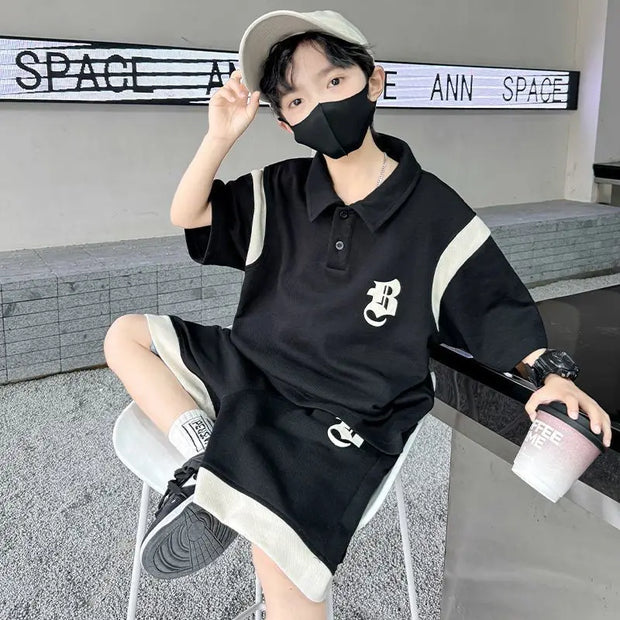 Summer Teenage Boy Clothes Set Children Girl Letter T-shirts & Shorts 2pcs Suit Kid Fashion Polo Top & Bottom Outfits Tracksuit