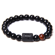 Mens Jewellery 12 Constellation Zodiac Signs Beads Couple Bracelet Natural Black Onyx Stone Elastic Charm Bracelet for Women Men