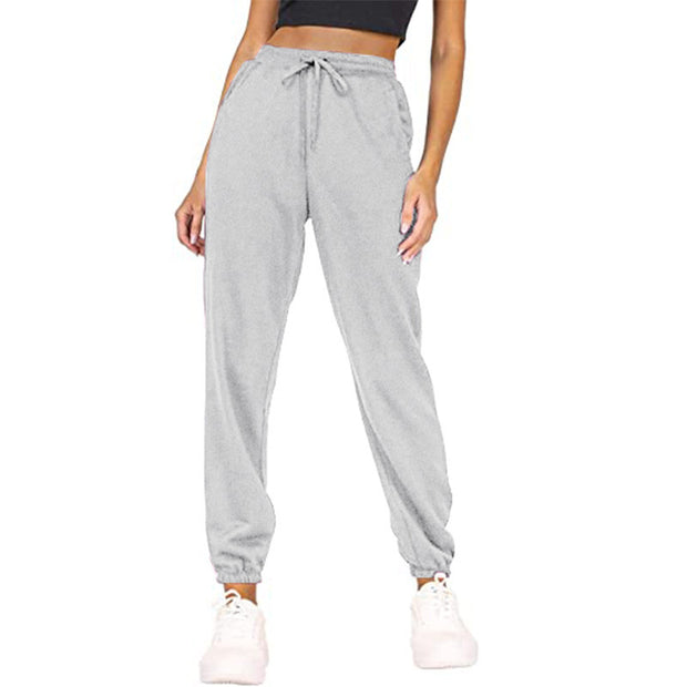 Solid Color With Fur Sweatpants Casual Sports Jogging High Waist Loose Tappered Home Casual Pants