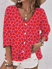 Women's V-neck Button Chiffon Printed Cardigan Long Sleeved Shirt