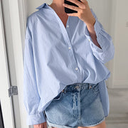 Blue Striped Long-sleeved Shirt Fashionable Women's Design