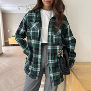 Fashion Green Plaid Shirt Cardigan Design Ladies