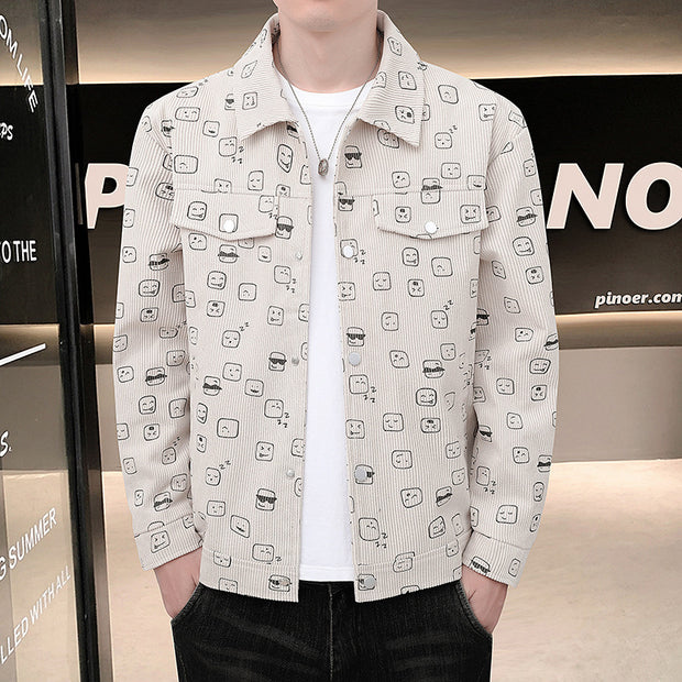 Men's Printed Corduroy Jacket Slim Lapel